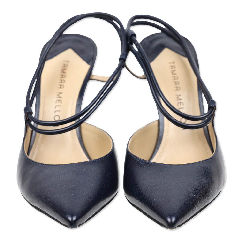 Tamara Mellon Navy Leather Slingback Pump