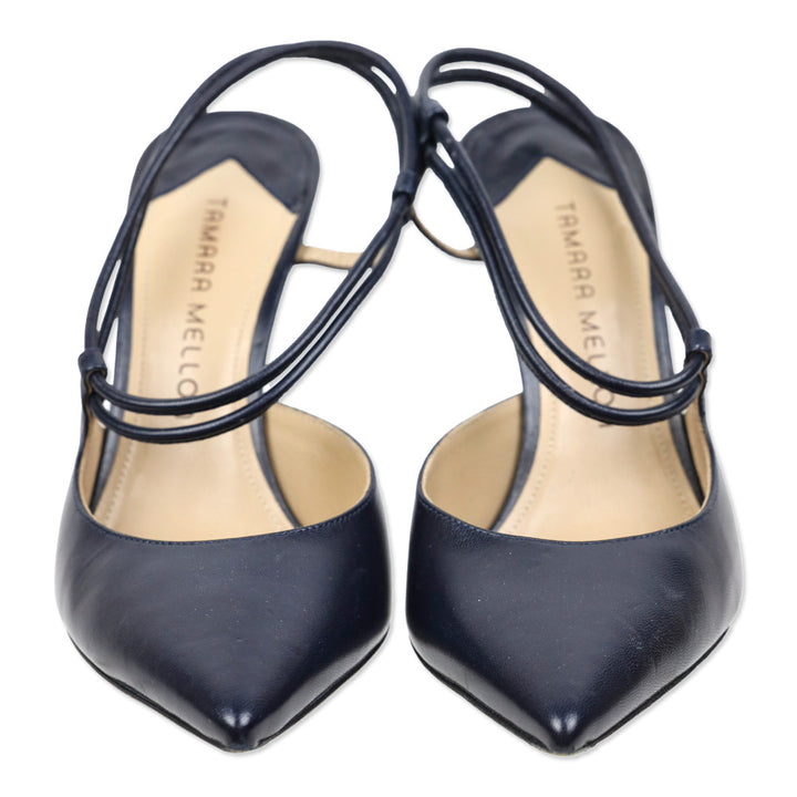 Tamara Mellon Navy Leather Slingback Pump