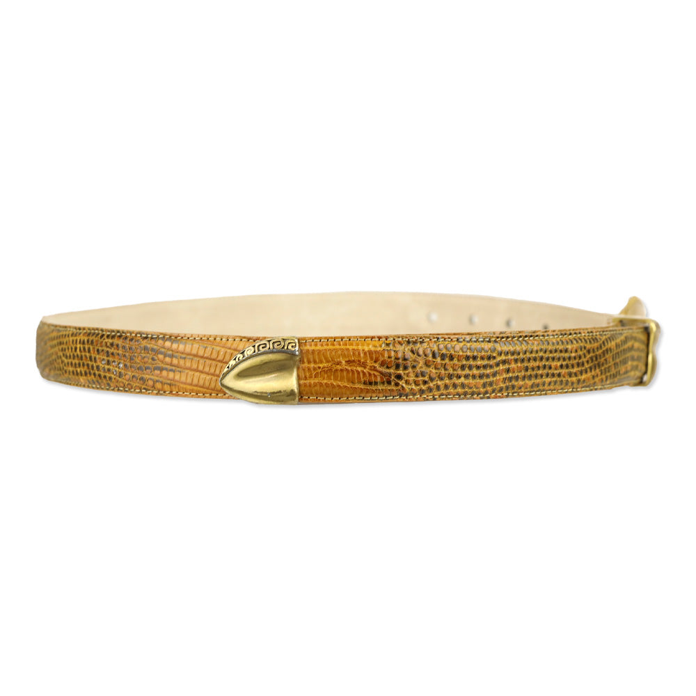 Tan Lizard Skin Gold Buckle Belt