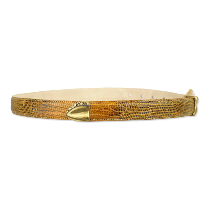 Tan Lizard Skin Gold Buckle Belt