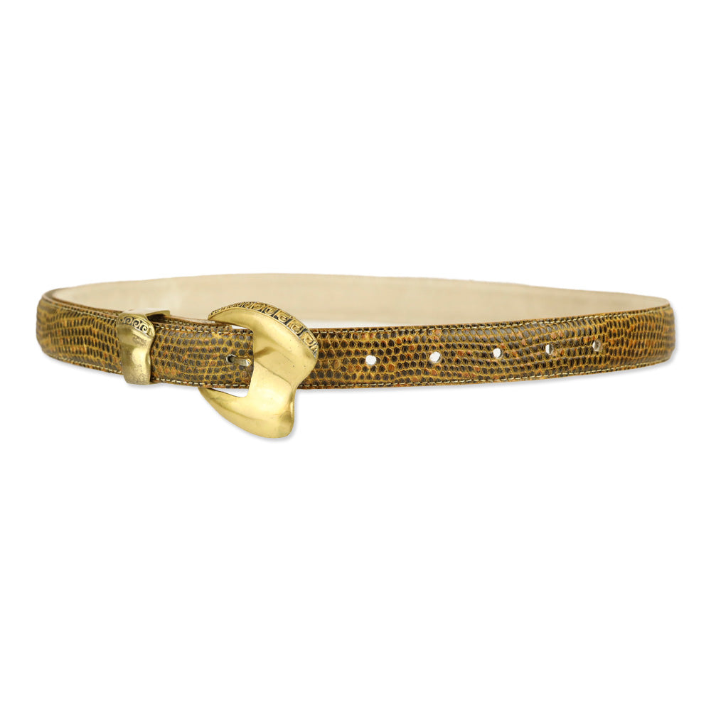 Tan Lizard Skin Gold Buckle Belt