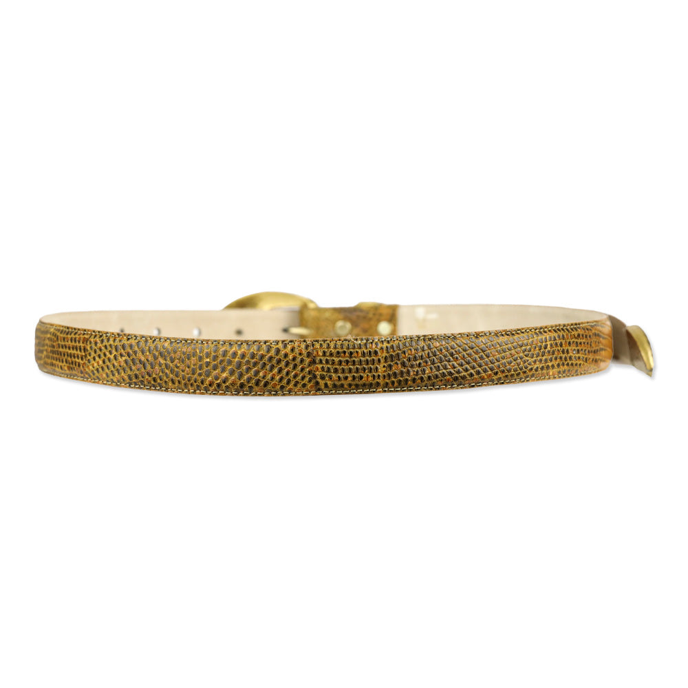 Tan Lizard Skin Gold Buckle Belt