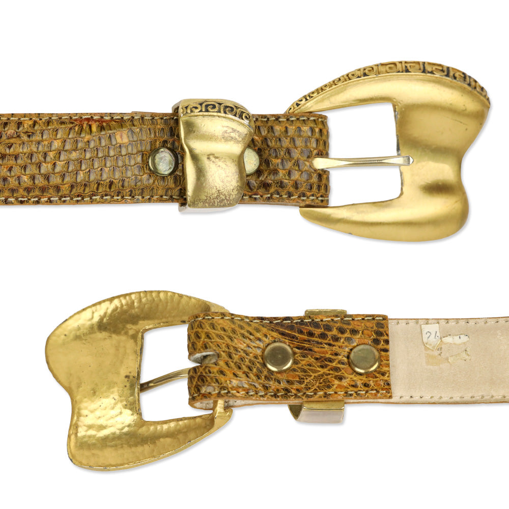 Tan Lizard Skin Gold Buckle Belt