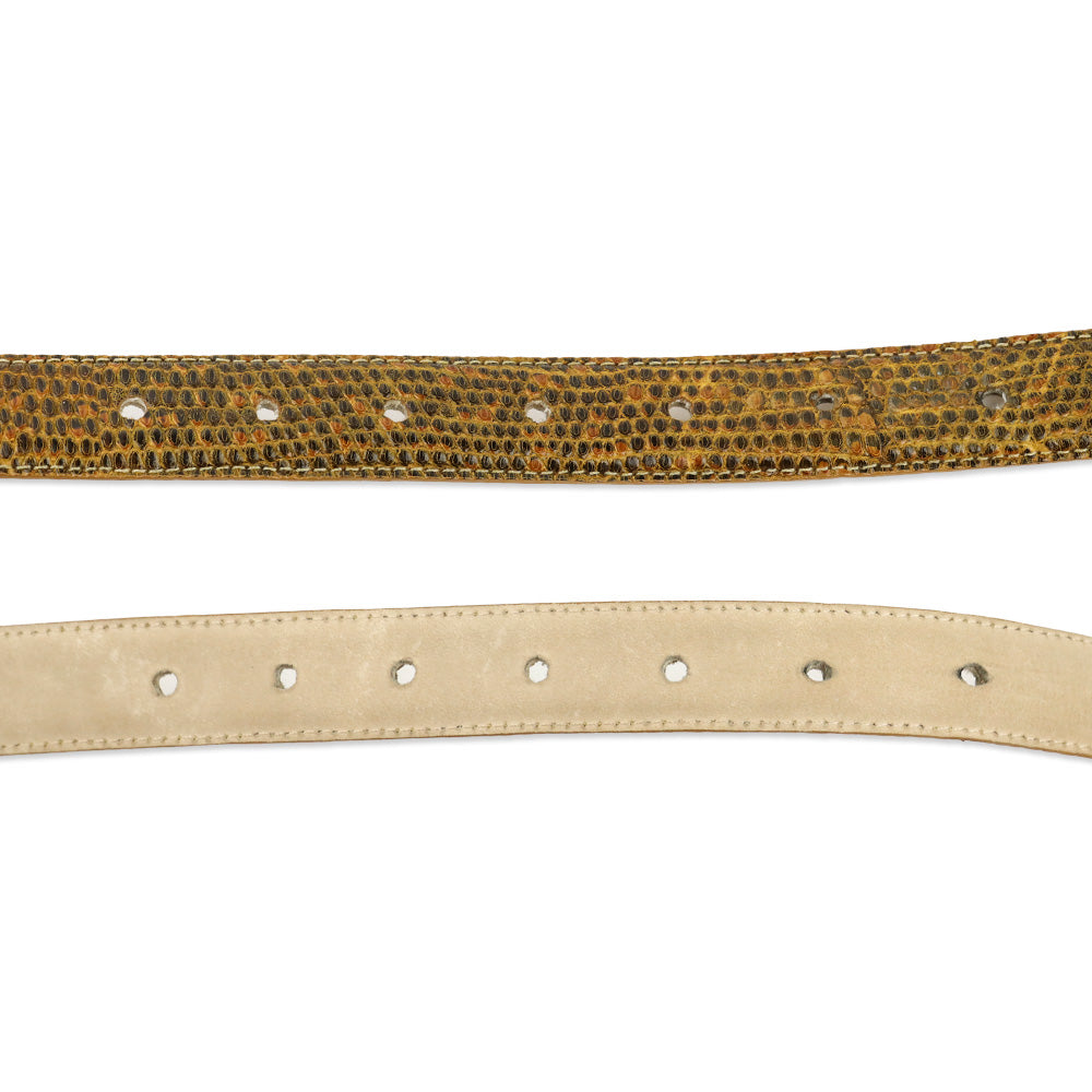 Tan Lizard Skin Gold Buckle Belt