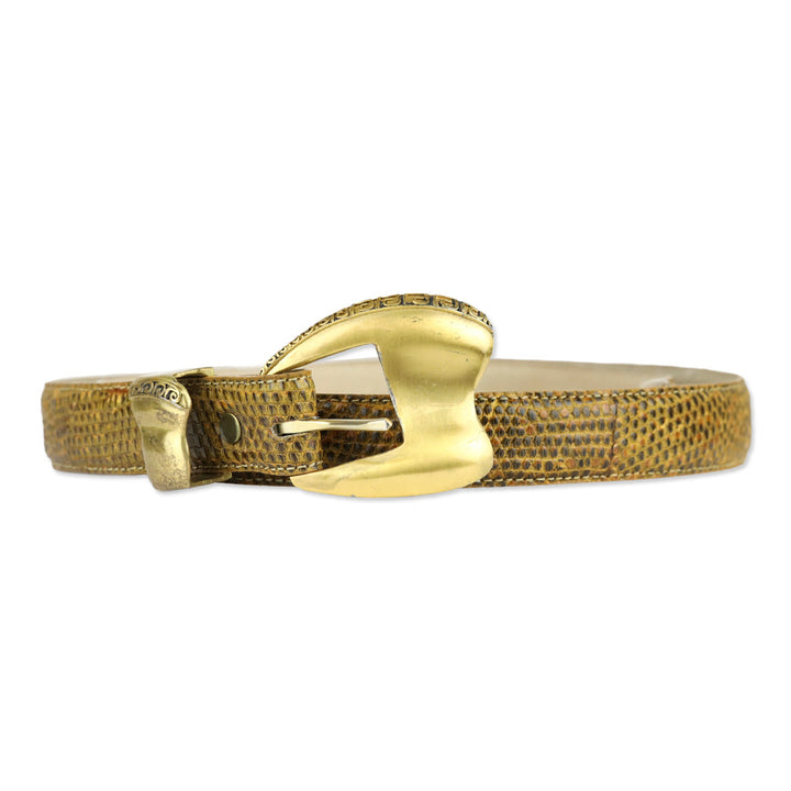 Tan Lizard Skin Gold Buckle Belt
