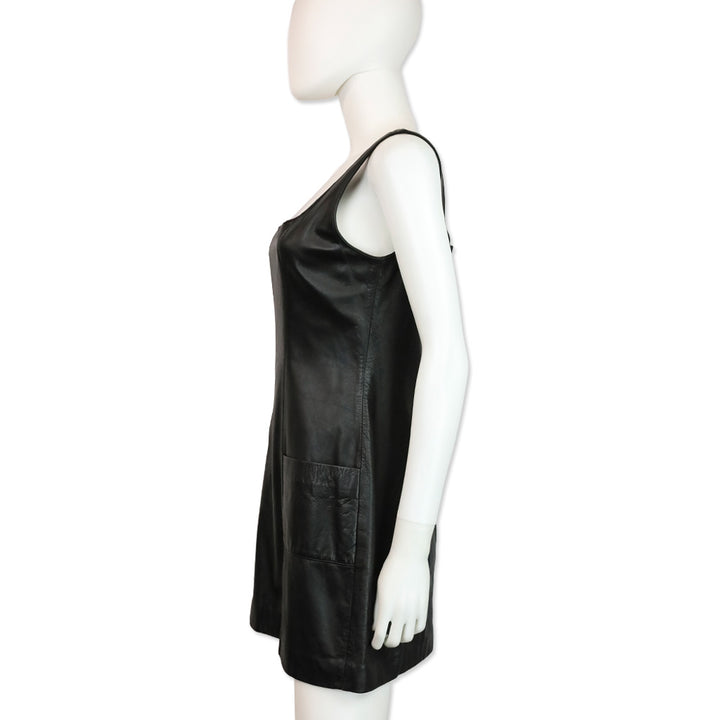 Tannery West Black Leather Sleeveless Pocket Mini Dress