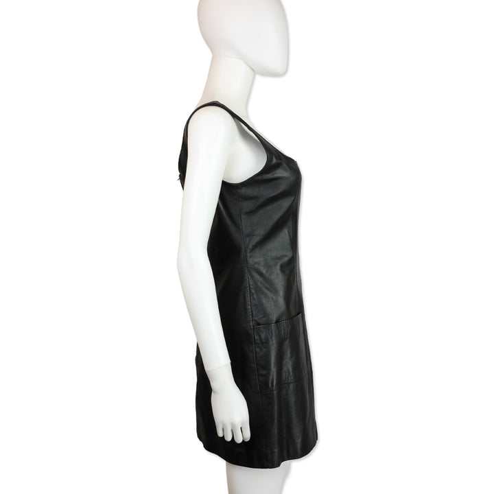 Tannery West Black Leather Sleeveless Pocket Mini Dress