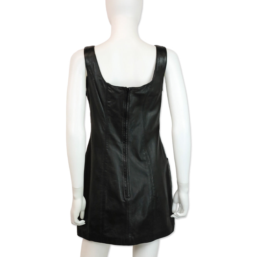 Tannery West Black Leather Sleeveless Pocket Mini Dress