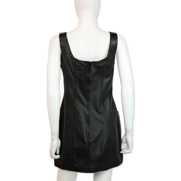 Tannery West Black Leather Sleeveless Pocket Mini Dress
