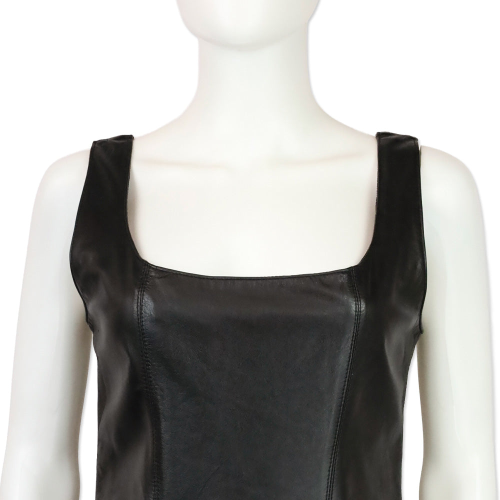 Tannery West Black Leather Sleeveless Pocket Mini Dress