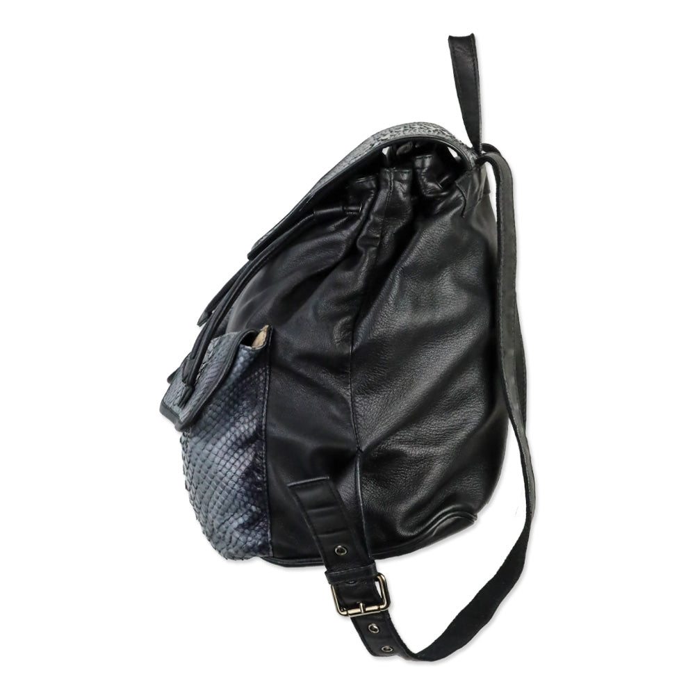 Tarryn Simone Black Smooth/Python Leather Drawstring Backpack