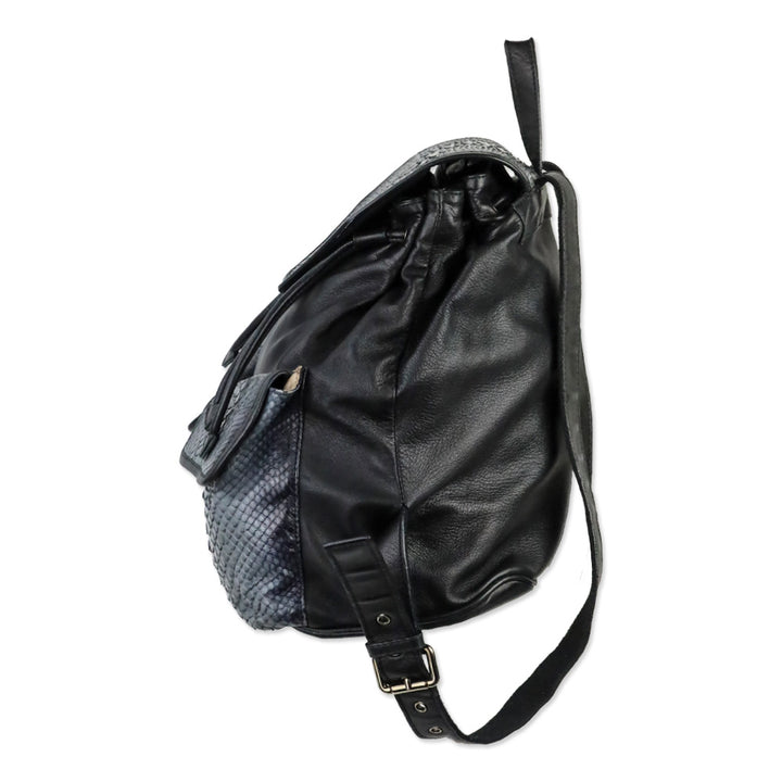 Tarryn Simone Black Smooth/Python Leather Drawstring Backpack