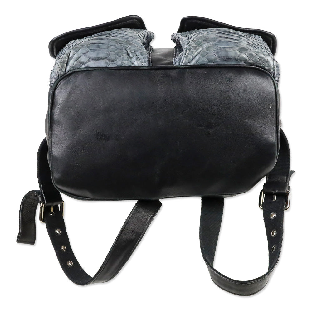 Tarryn Simone Black Smooth/Python Leather Drawstring Backpack