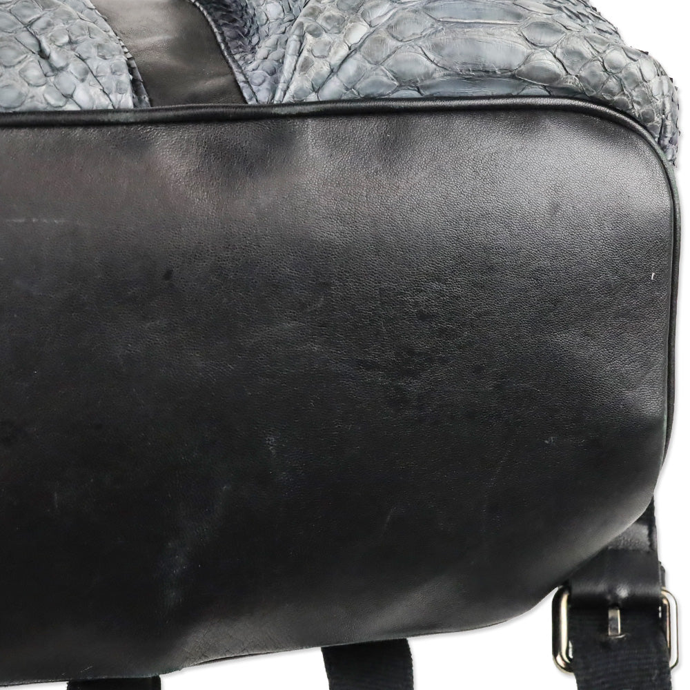 Tarryn Simone Black Smooth/Python Leather Drawstring Backpack