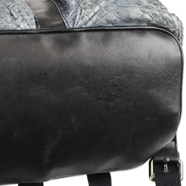 Tarryn Simone Black Smooth/Python Leather Drawstring Backpack