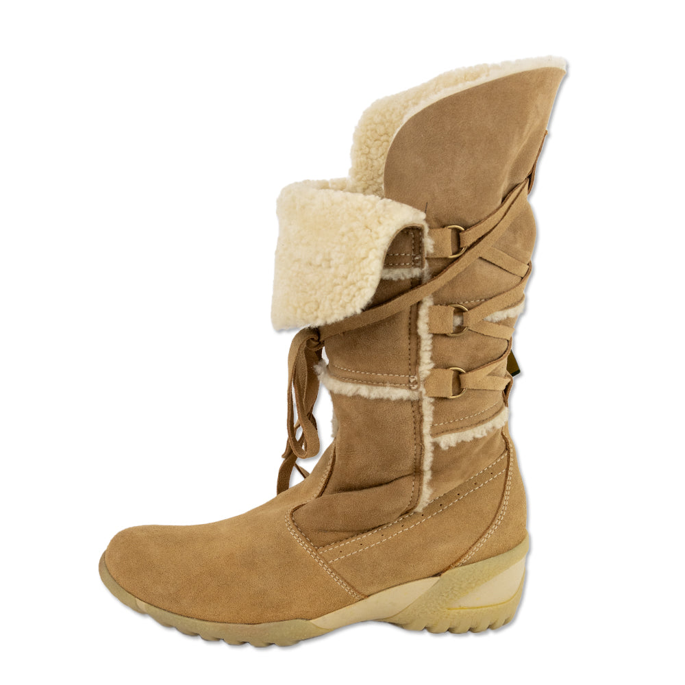 Tecnica Beige Suede Shearling-Lined Ski Boots