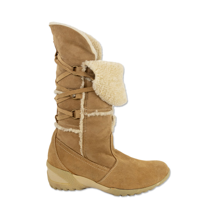 Tecnica Beige Suede Shearling-Lined Ski Boots