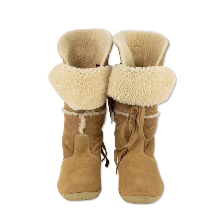 Tecnica Beige Suede Shearling-Lined Ski Boots