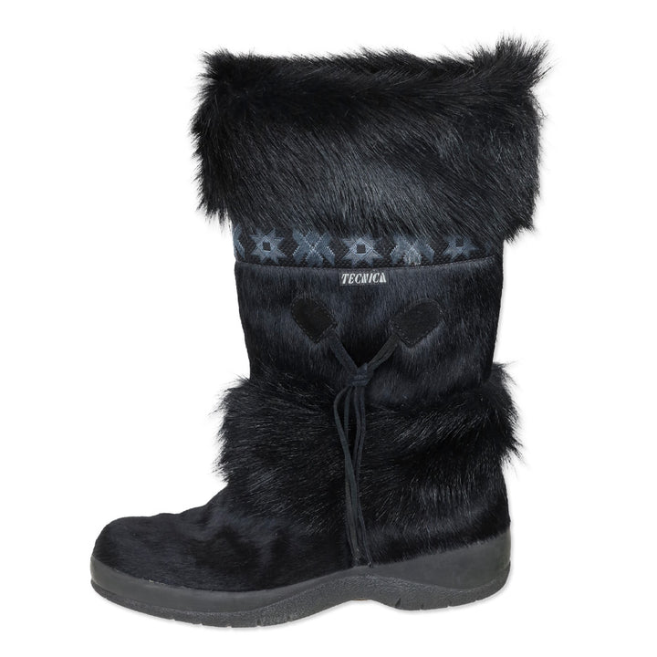 Tecnica Skandia Black Cowhide Boots with Goat Fur Trim