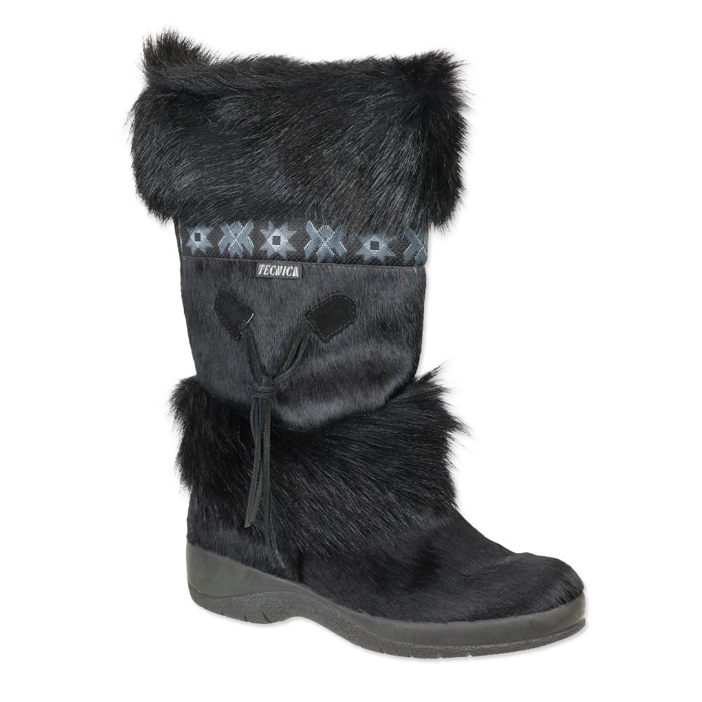 Tecnica Skandia Black Cowhide Boots with Goat Fur Trim