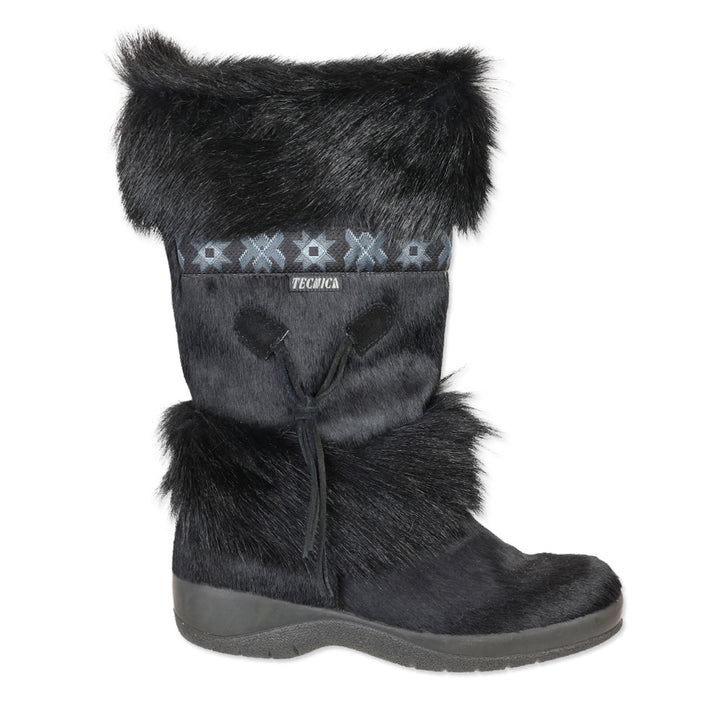 Tecnica Skandia Black Cowhide Boots with Goat Fur Trim