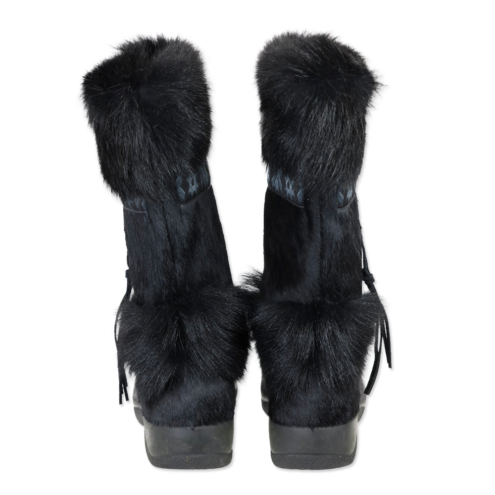 Tecnica Skandia Black Cowhide Boots with Goat Fur Trim