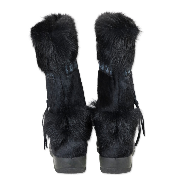 Tecnica Skandia Black Cowhide Boots with Goat Fur Trim