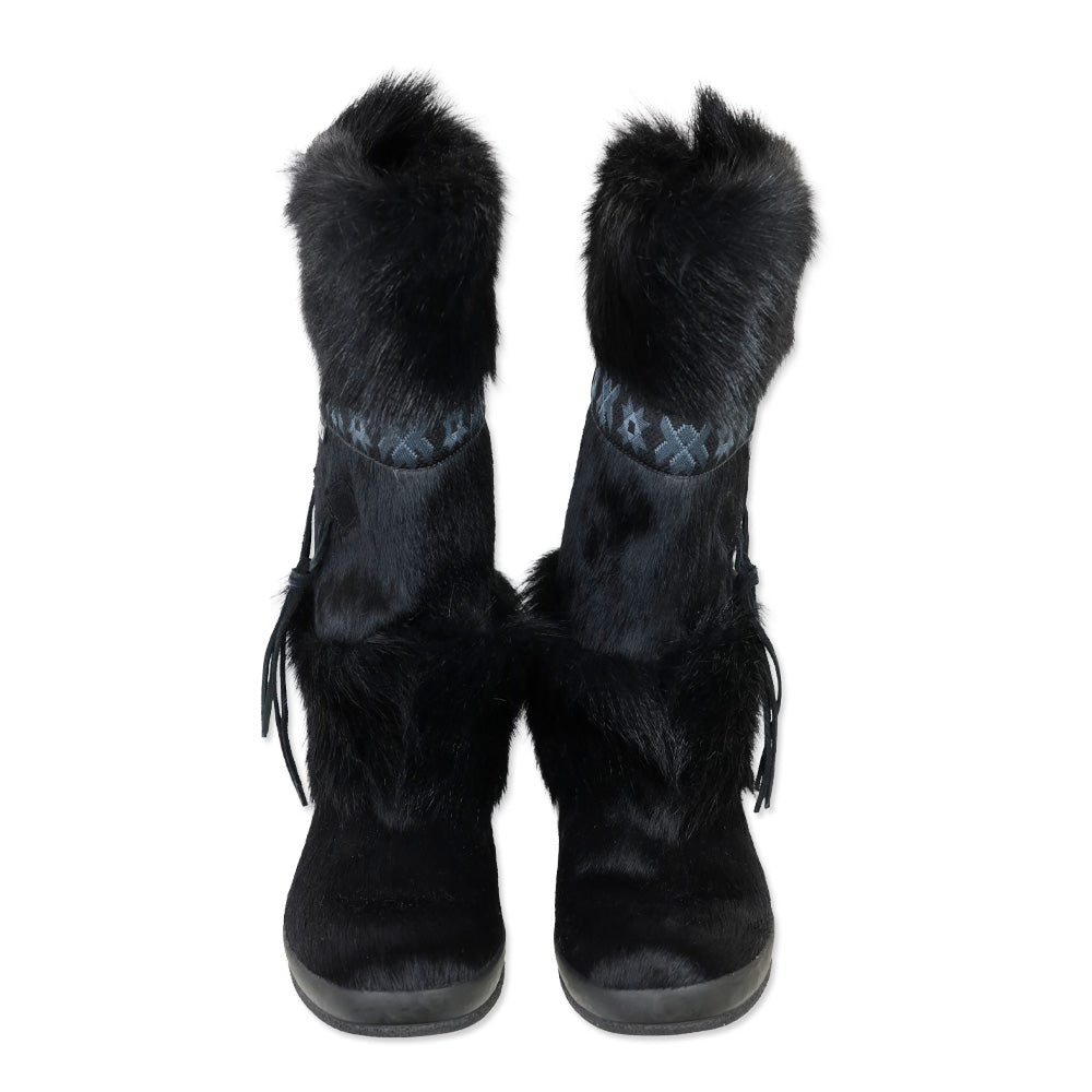 Tecnica Skandia Black Cowhide Boots with Goat Fur Trim