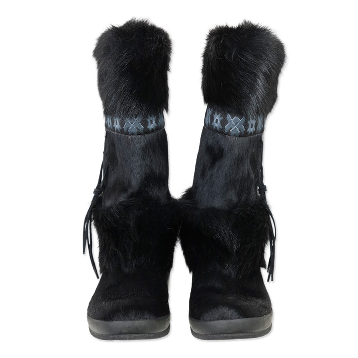 Tecnica Skandia Black Cowhide Boots with Goat Fur Trim