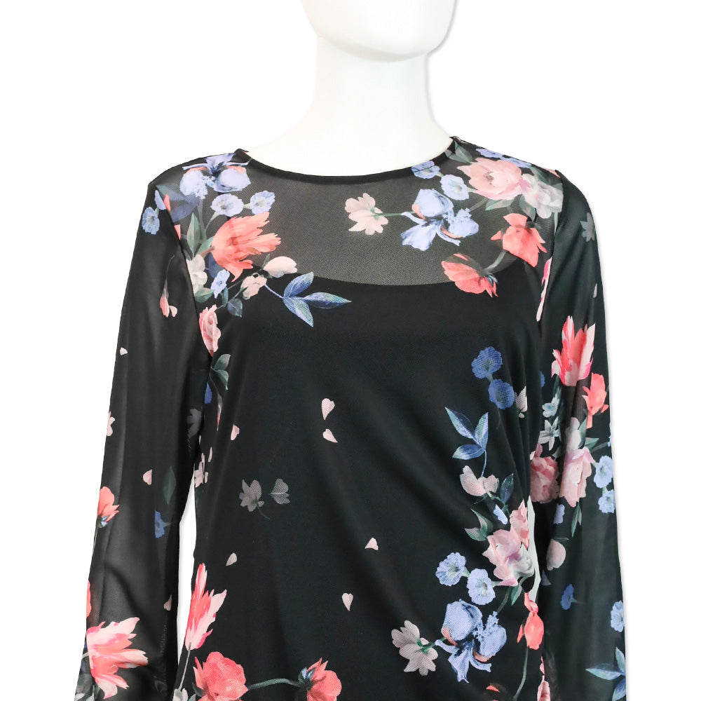 Ted Baker Black Floral Mesh Printed Column Dress