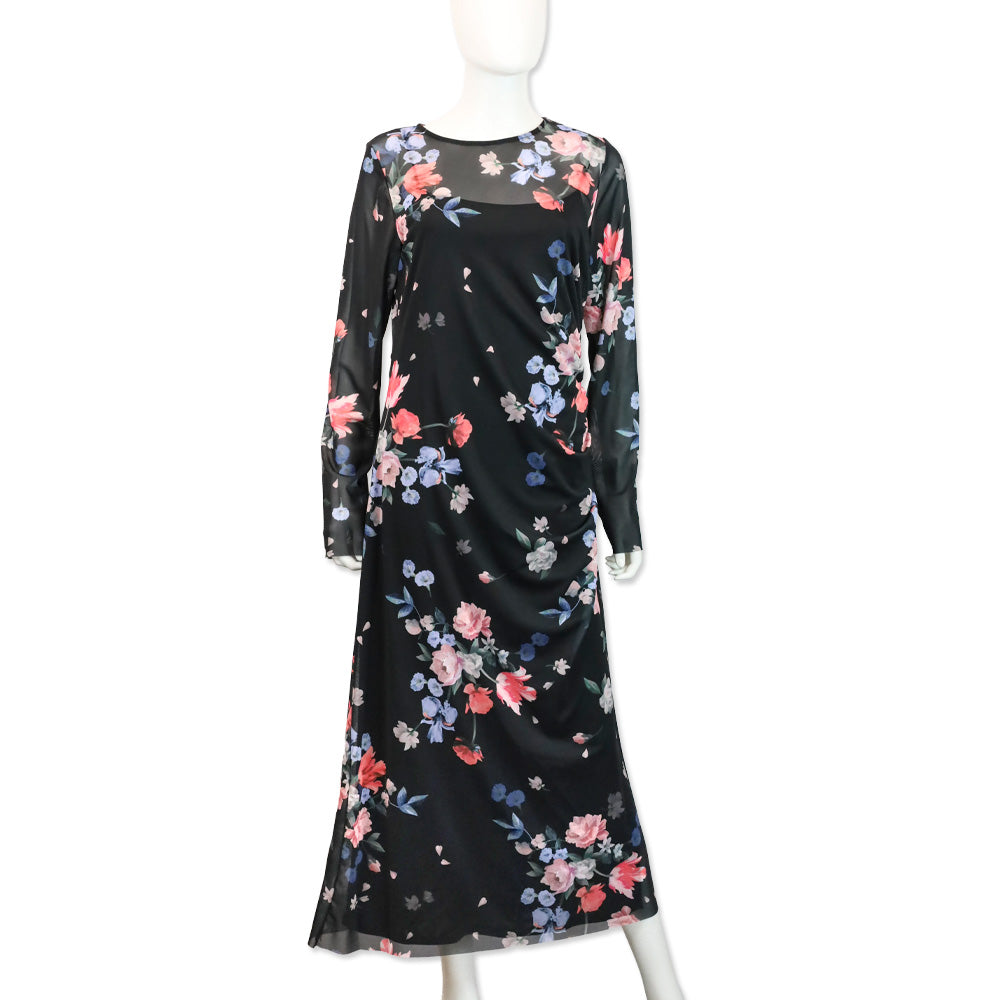 Ted Baker Black Floral Mesh Printed Column Dress