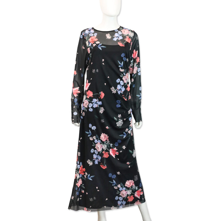 Ted Baker Black Floral Mesh Printed Column Dress