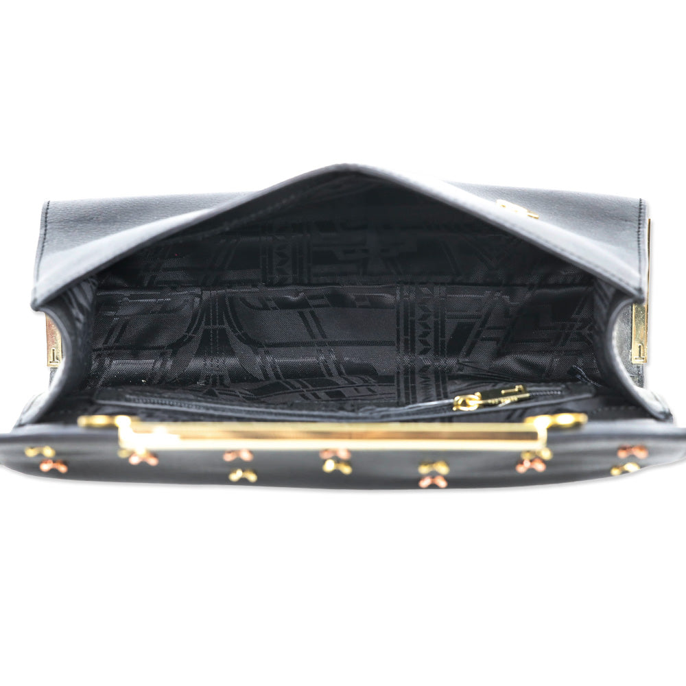 Ted Baker Black Leather Flap Crossbody Bag with Micro Bow Accents