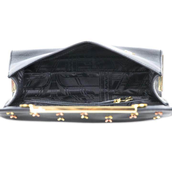 Ted Baker Black Leather Flap Crossbody Bag with Micro Bow Accents
