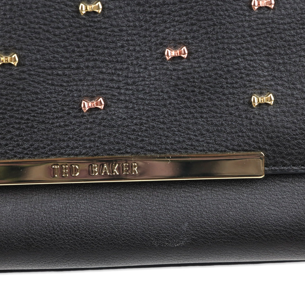 Ted Baker Black Leather Flap Crossbody Bag with Micro Bow Accents