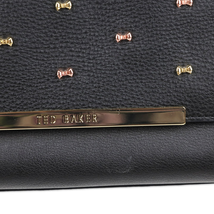 Ted Baker Black Leather Flap Crossbody Bag with Micro Bow Accents