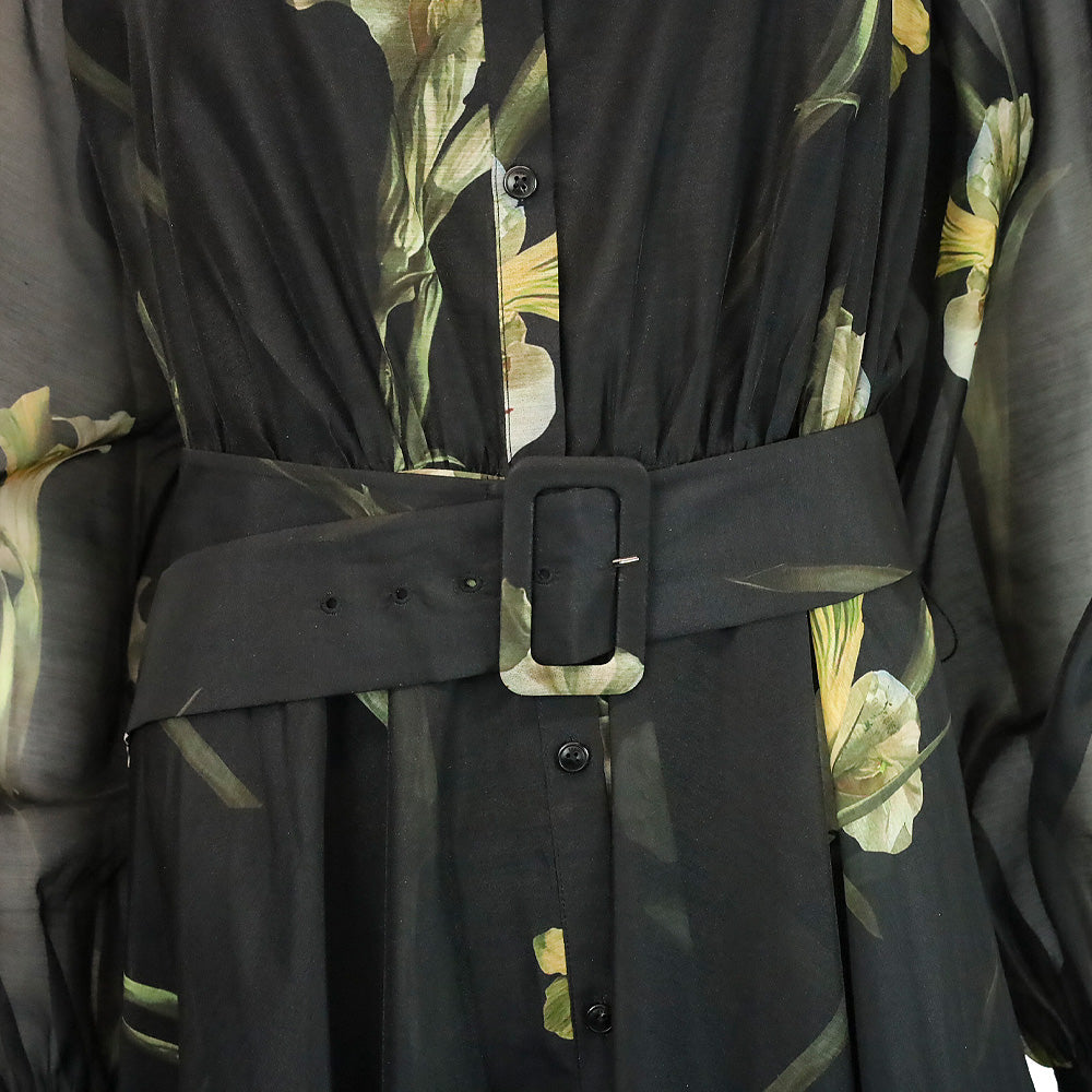 Ted Baker Liorral Black Floral Printed Organza Belted Maxi Shirt Dress