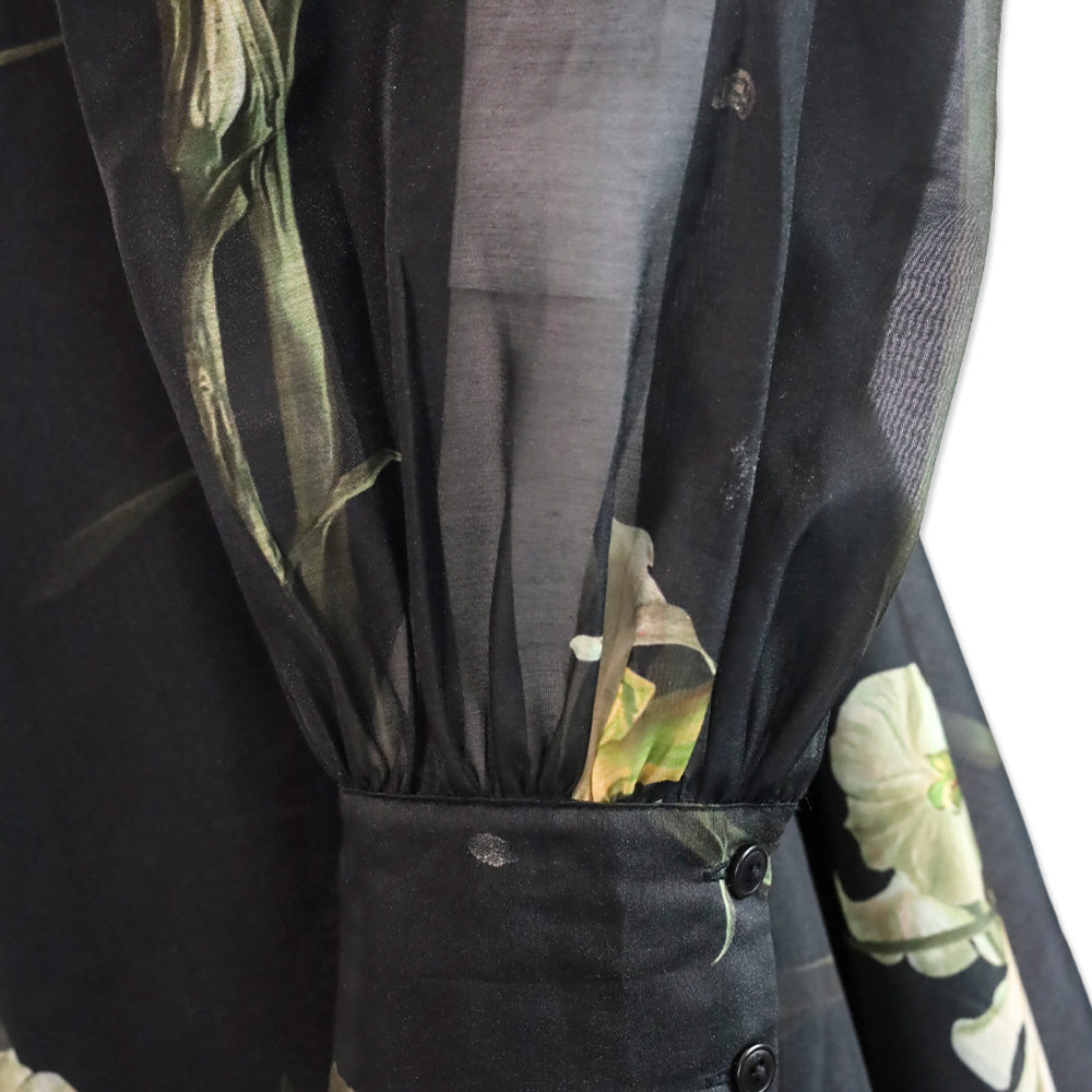Ted Baker Liorral Black Floral Printed Organza Belted Maxi Shirt Dress
