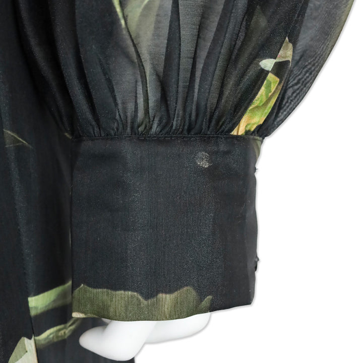 Ted Baker Liorral Black Floral Printed Organza Belted Maxi Shirt Dress