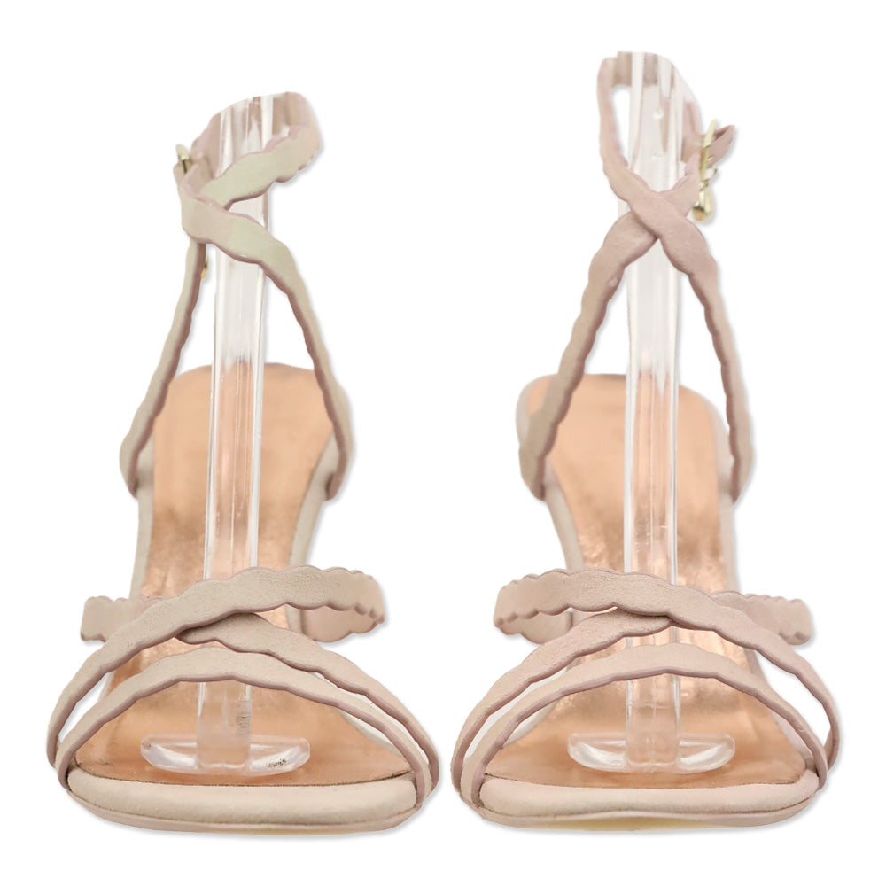 Ted Baker Pink Suede Scalloped Ankle Strap Sandals