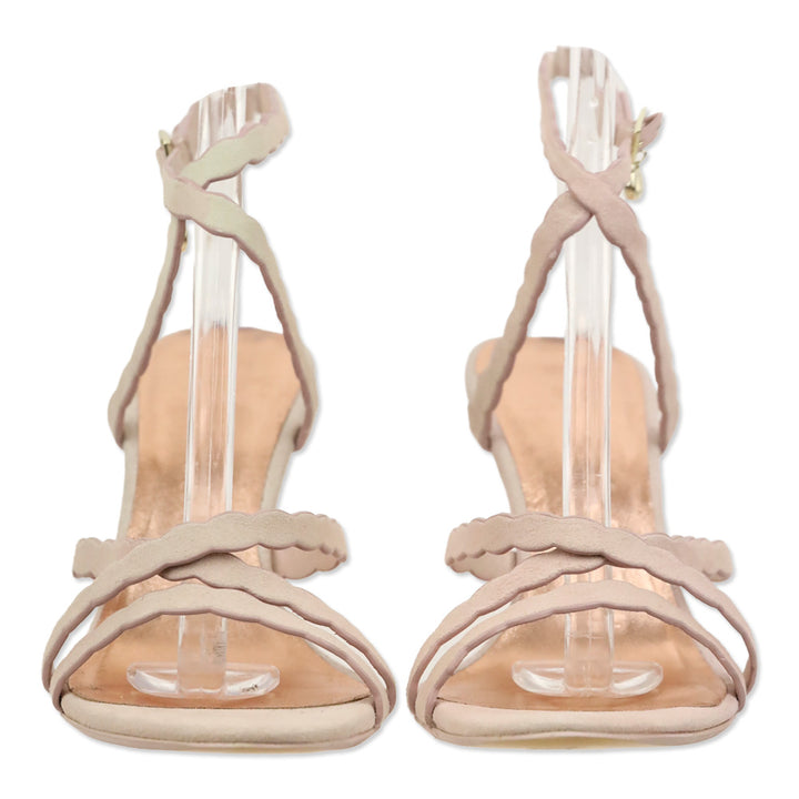 Ted Baker Pink Suede Scalloped Ankle Strap Sandals