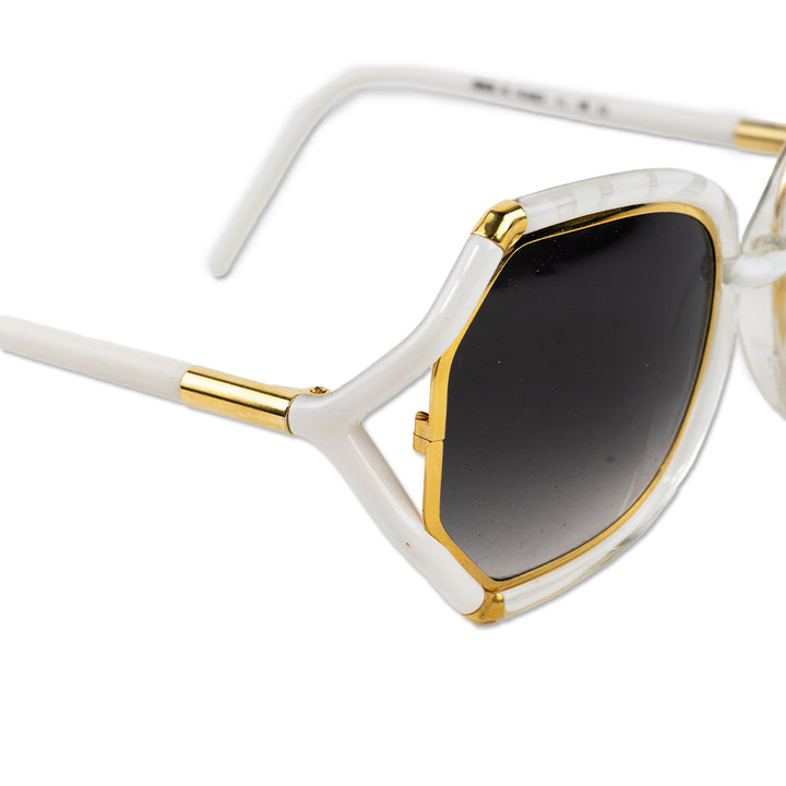 Ted Lapidus Vintage 1970's White Marble Printed Oversized Frames with Gold Accents