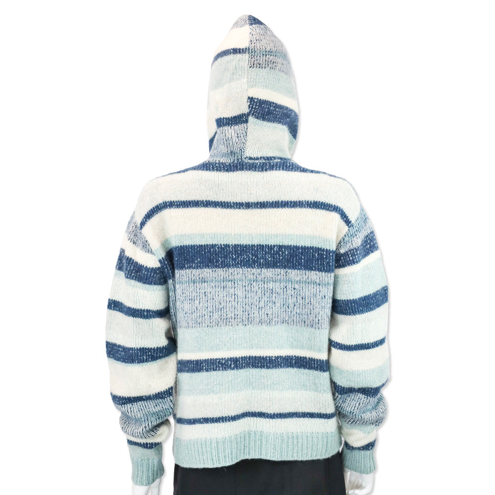The Elder Statesman Blue Striped Cashmere Knit Hooded Zip-Up Sweater