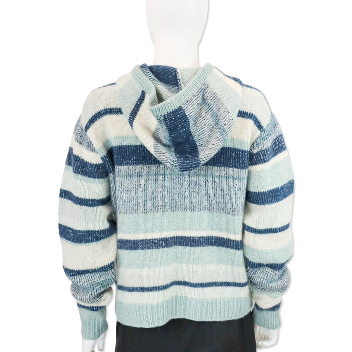 The Elder Statesman Blue Striped Cashmere Knit Hooded Zip-Up Sweater