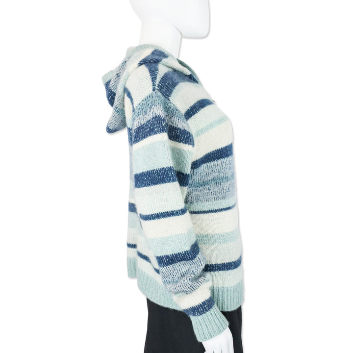 The Elder Statesman Blue Striped Cashmere Knit Hooded Zip-Up Sweater