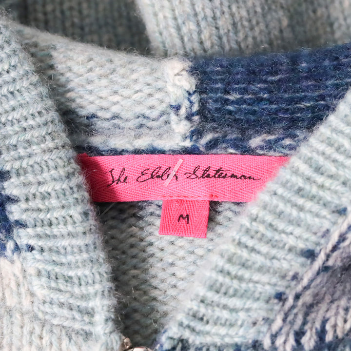 The Elder Statesman Blue Striped Cashmere Knit Hooded Zip-Up Sweater