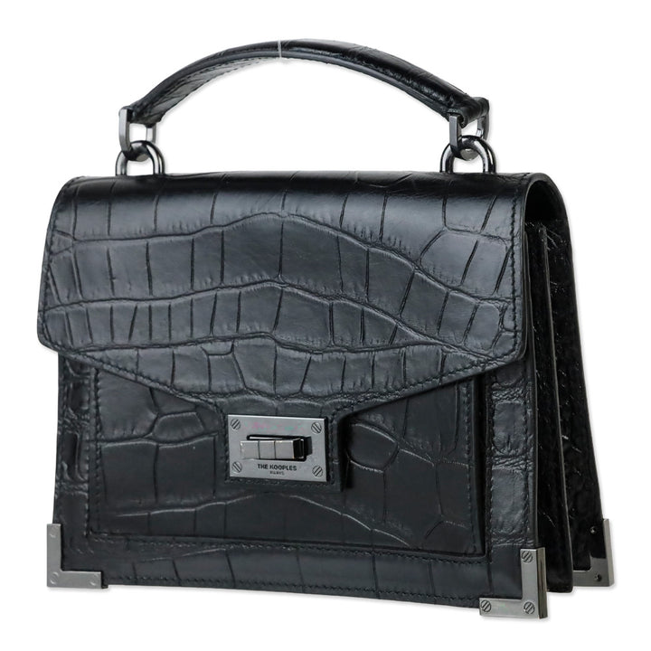 The Kooples Black Croc Embossed Leather Medium Emily Crossbody Bag