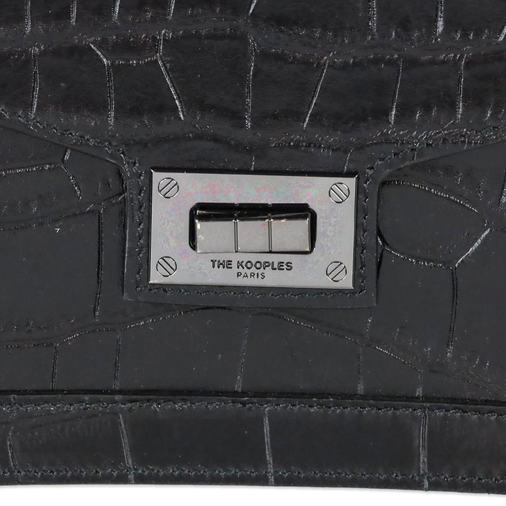 The Kooples Black Croc Embossed Leather Medium Emily Crossbody Bag