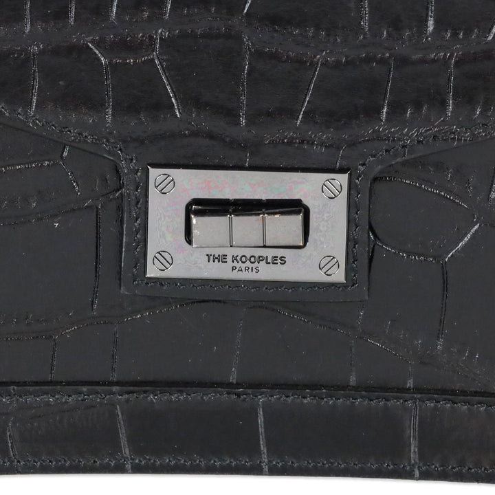 The Kooples Black Croc Embossed Leather Medium Emily Crossbody Bag