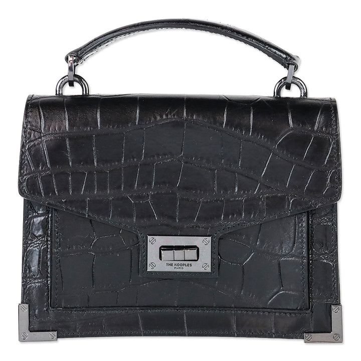 The Kooples Black Croc Embossed Leather Medium Emily Crossbody Bag